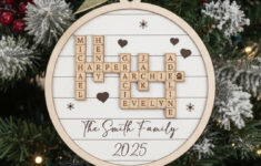 Personalized Family Crossword Wooden Ornament For Christmas Tree inside Spherical Christmas Tree Ornament Crossword Clue