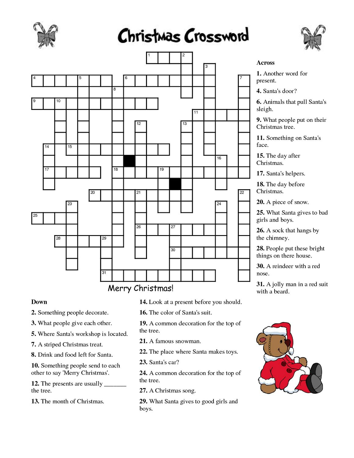 Printable Christmas Crossword Puzzle For Adults - Worksheets Library throughout Free Printable Christmas Crosswords For Adults