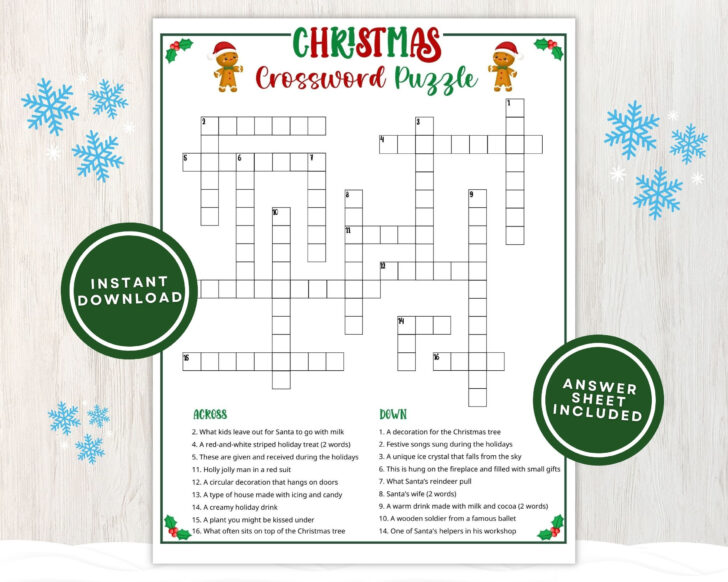 Christmas Crossword Printable For Kids Christmas Crossword Printable For Kids