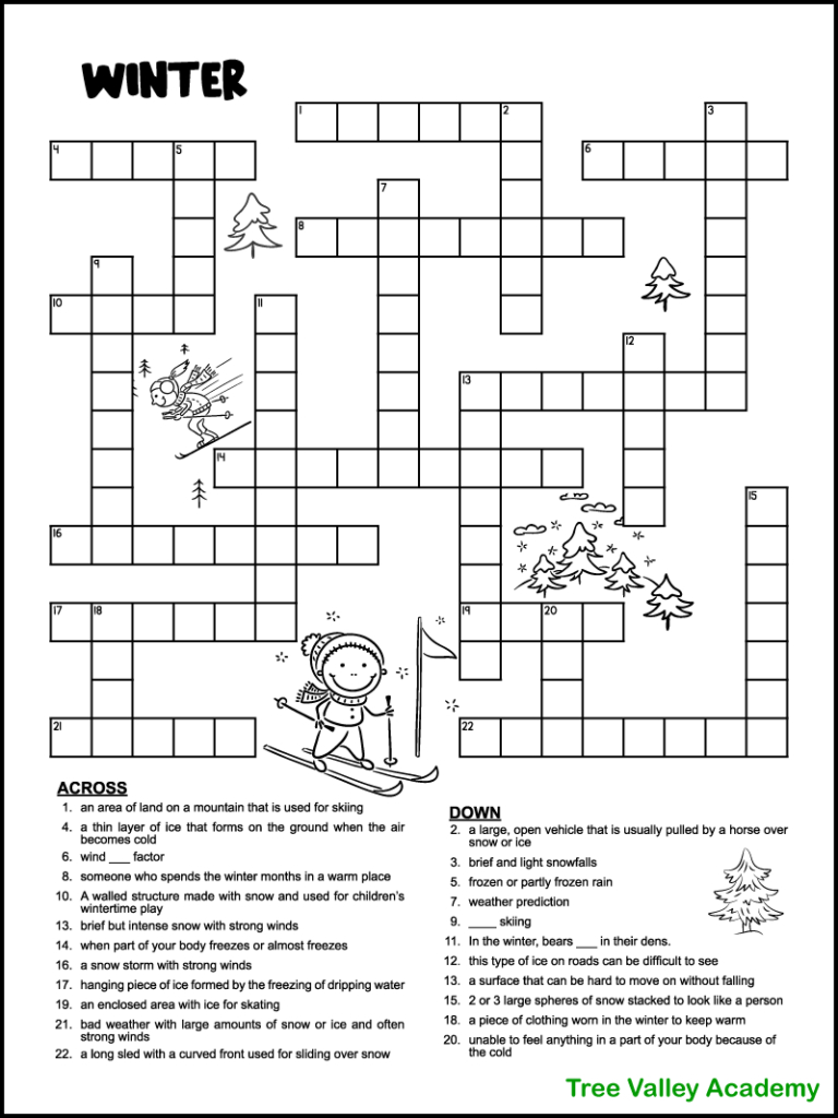 Printable Winter Crossword Puzzles For Kids - Tree Valley Academy in Free Printable Christmas Crossword Puzzle For Middle School