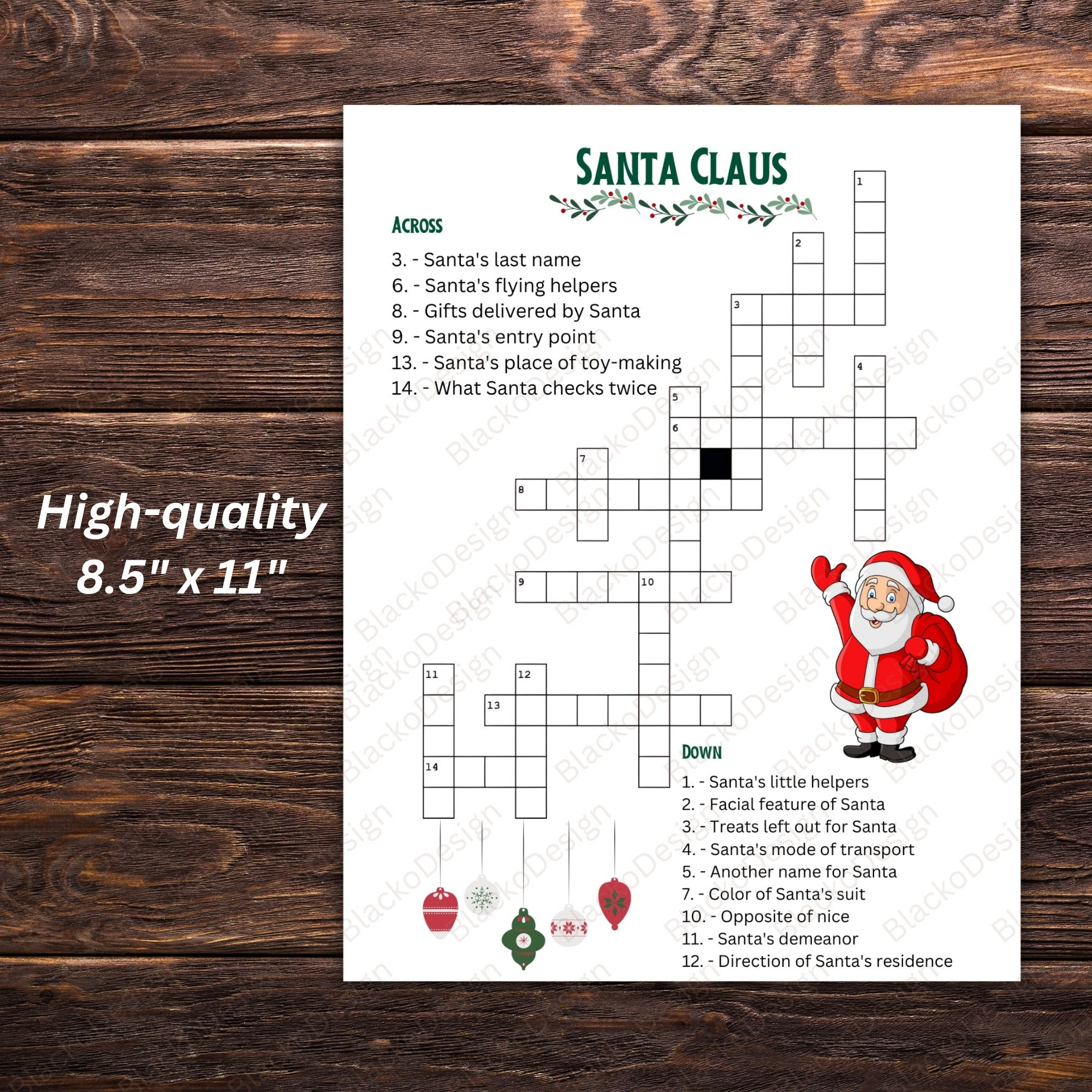 Santa Claus Crossword Puzzle: Christmas Party Game (Digital regarding Father Christmas Crossword Clue