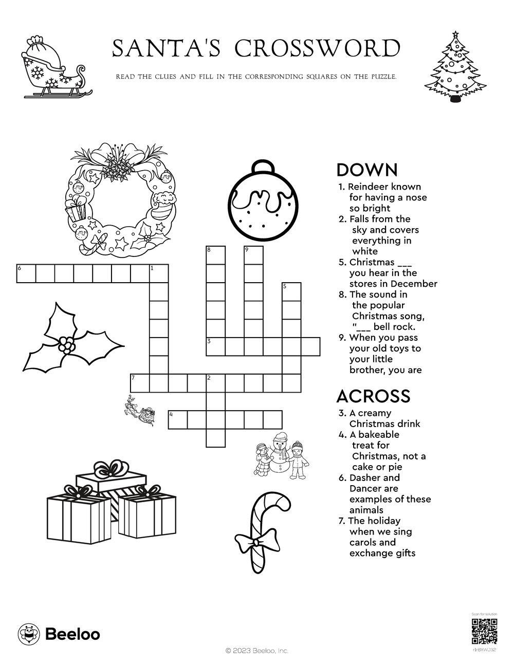 santas crossword beeloo printable crafts and activities for kids intended for popular christmas song crossword Santa'S Crossword • Beeloo Printable Crafts And Activities For Kids intended for Popular Christmas Song Crossword