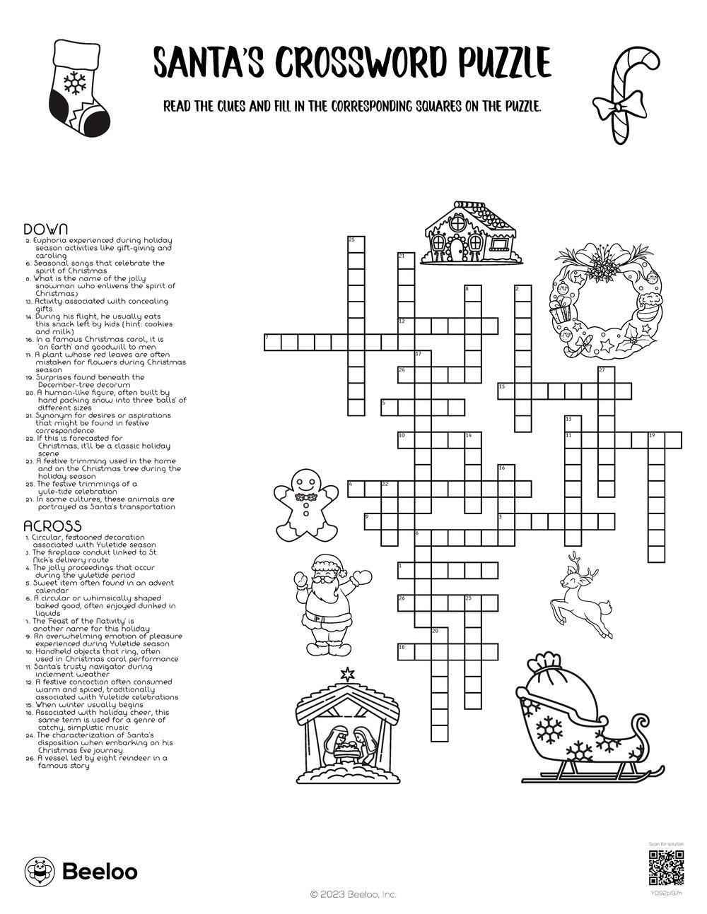 Santa&amp;#039;S Crossword Puzzle • Beeloo Printable Crafts And Activities intended for Christmas Tree Variety Crossword