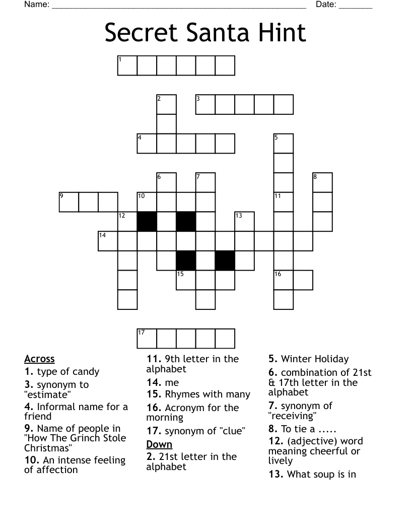secret santa hint crossword wordmint regarding adjective with christmas crossword clue Secret Santa Hint Crossword - Wordmint regarding Adjective with Christmas Crossword Clue