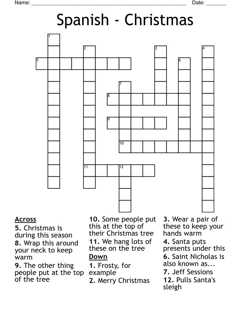 Spanish - Christmas Crossword - Wordmint inside Spanish Christmas Crossword Puzzle