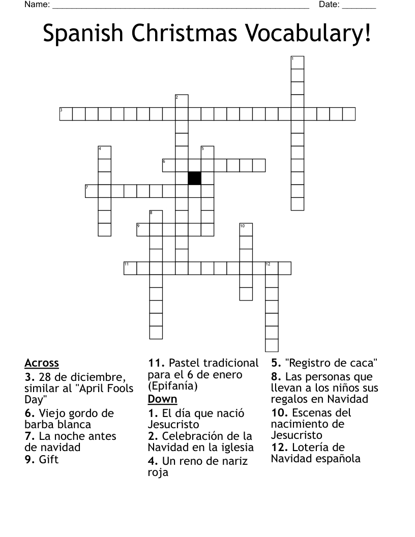 Spanish Christmas Vocabulary! Crossword - Wordmint within Spanish Christmas Crossword Puzzle