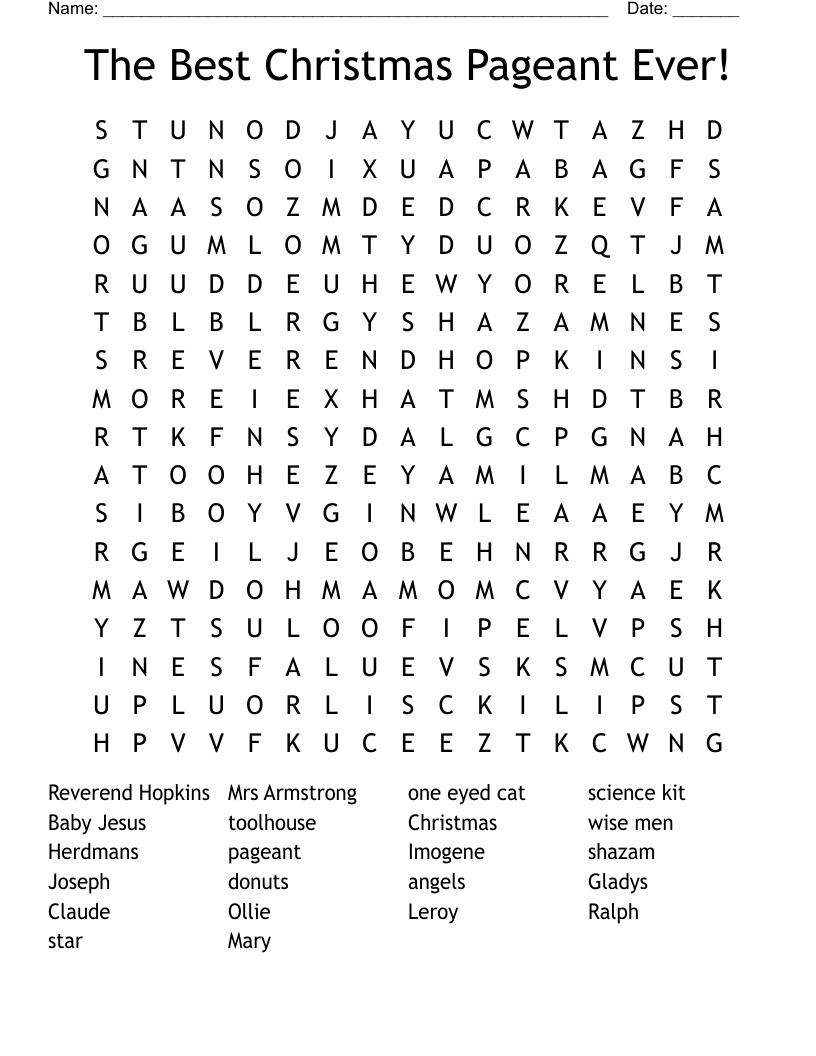 the best christmas pageant ever word search wordmint with the best christmas pageant ever crossword puzzle The Best Christmas Pageant Ever! Word Search - Wordmint with The Best Christmas Pageant Ever Crossword Puzzle