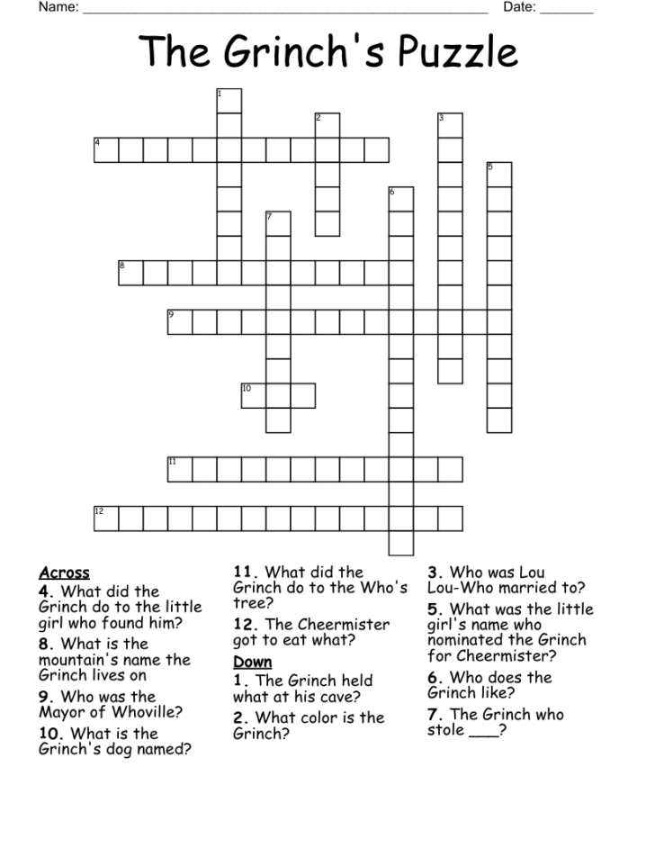 How the Grinch Stole Christmas Crossword Puzzle Answer Key