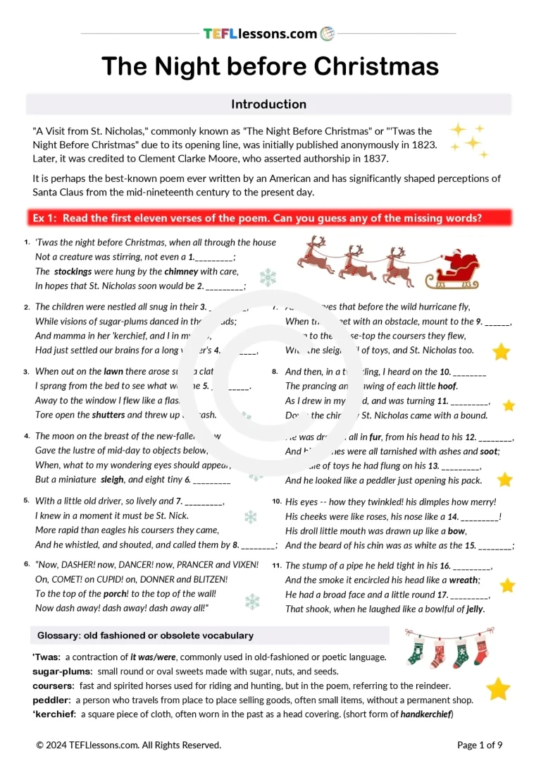 the night before christmas tefl lessons esl task pertaining to a visit from st nicholas on christmas crossword clue The Night Before Christmas - Tefl Lessons | Esl Task pertaining to A Visit From St Nicholas On Christmas Crossword Clue