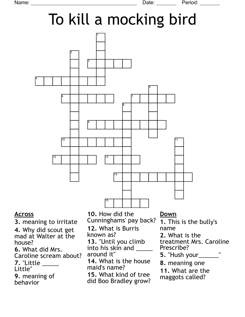 to kill a mocking bird crossword wordmint throughout birds in a christmas carol crossword To Kill A Mocking Bird Crossword - Wordmint throughout Birds In A Christmas Carol Crossword