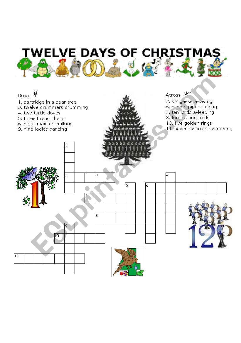 Twelve Days Of Christmas Criss Cross Puzzle - Esl Worksheetannaas for Twelve Days Of Christmas Crossword Answers