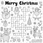 Vetor Merry Christmas Crossword Game For Kids. Black And White In A Merry Christmas Crossword