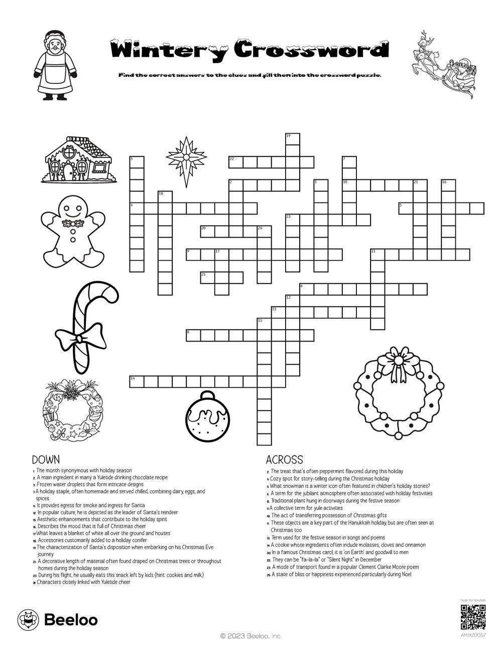 Wintery Crossword • Beeloo Printable Crafts And Activities For Kids within Christmas Conifer Crossword Clue