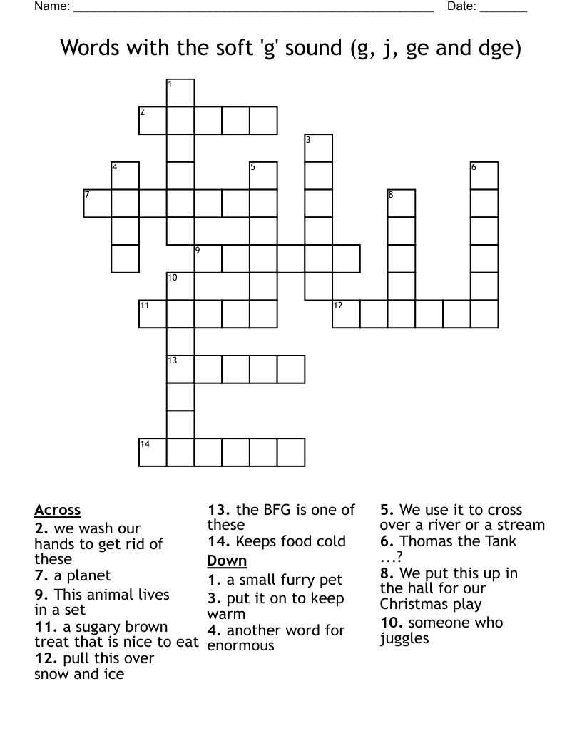 Words With The Soft &amp;#039;G&amp;#039; Sound (G, J, Ge And Dge) Crossword - Wordmint inside We Need A Little Christmas Musical Crossword